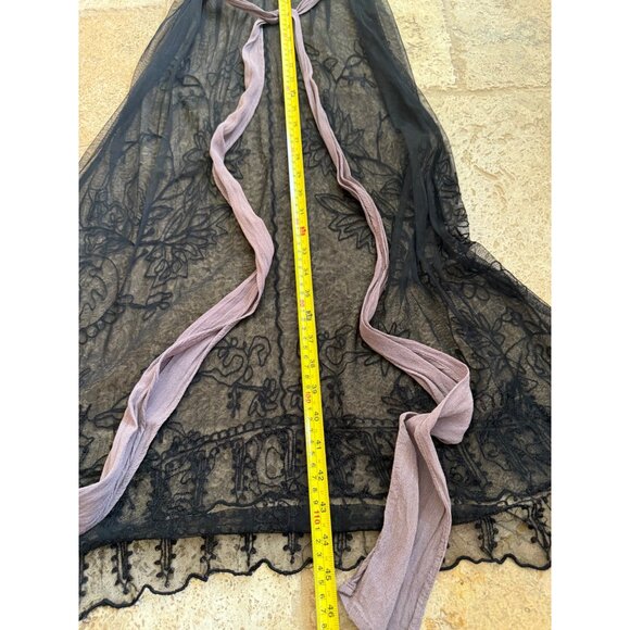 Vintage Y2K Black Chiffon Lingerie Slip Gown With Pink Floral Embroidery & Sheer - Picture 8 of 8